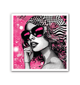 Close-up view of vibrant illustration on wrapped canvas.